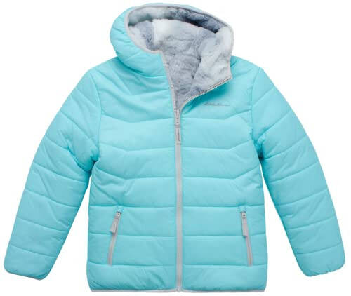 Eddie Bauer Kız Çocukları için Çift Yönlü Mont - Faux Koyun Postu Astarlı Hafif Puffer Mont (5-20) - 2