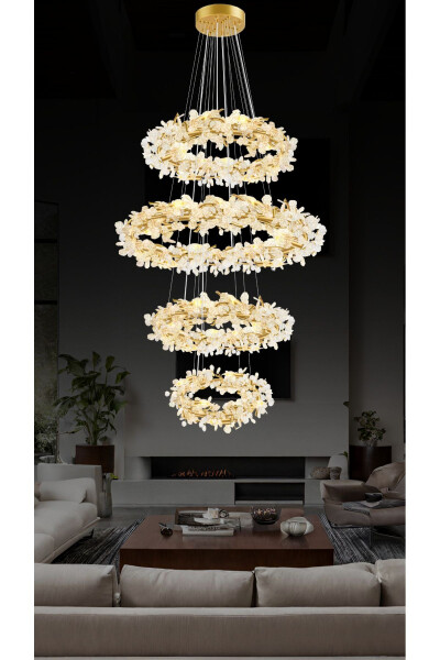 Edera 4-Piece Chandelier Modern Glass Leaf High Ceiling Hall Hotel Lobby Chandelier - RONİSU AYDINLATMA