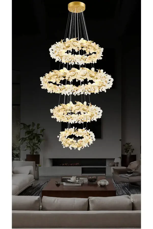 Edera 4-Piece Chandelier Modern Glass Leaf High Ceiling Hall Hotel Lobby Chandelier - 1