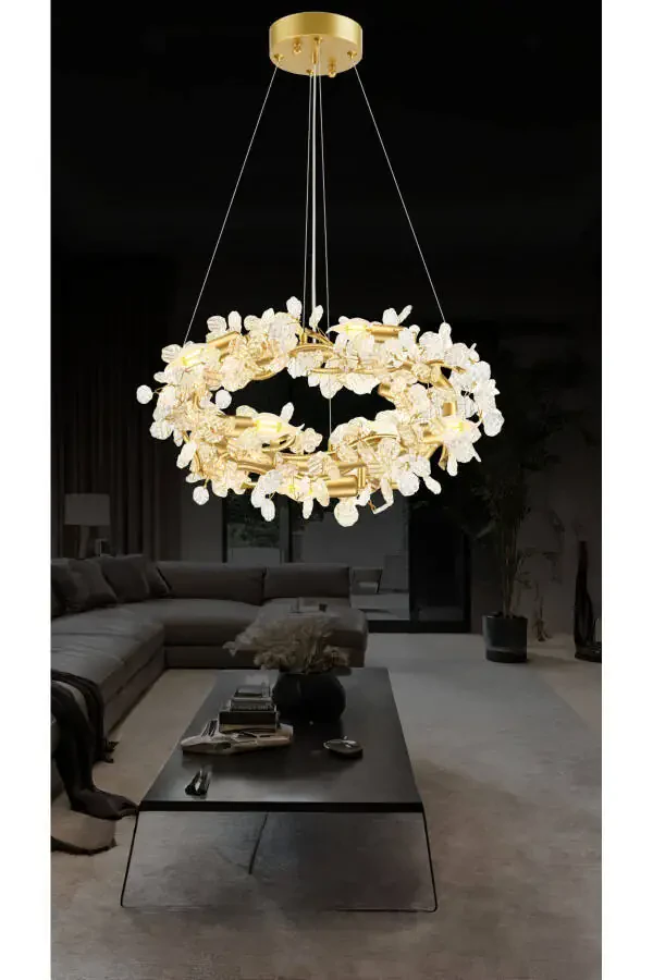 Edera 60-Piece Chandelier with Glass Leaf Details for Living Room - 1