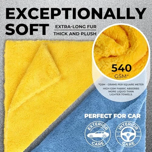 Edgeless Microfiber Towels for Cars – 6pk (12”x12”) - 540 GSM - Super Soft Car Drying, Detailing, Polishing & Buffing – Scratch-Free - Absorbent Microfiber Cleaning Cloths for Cars - Mighty Cleaner