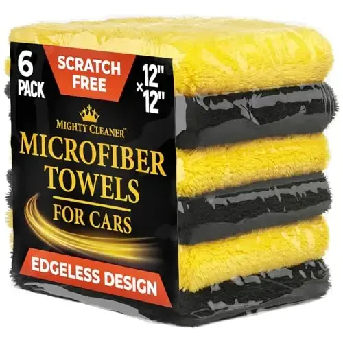 Edgeless Microfiber Towels for Cars – 6pk (12”x12”) - 540 GSM - Super Soft Detailing & Buffing – Scratch-Free & Absorbent Microfiber Cleaning Cloths for Car Polishing - 1