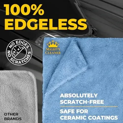 Edgeless Microfiber Towels for Cars – 6pk (12”x12”) - 540 GSM - Super Soft Detailing & Buffing – Scratch-Free & Absorbent Microfiber Cleaning Cloths for Car Polishing - 4