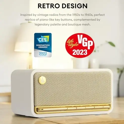 Edifier Retro Wood Bluetooth Speaker, Wireless Portable Speakers with 20W Stereo Sound, Vintage Decor Speaker with AUX,USB Soundcard Micro SD White - MODAZONE (1)
