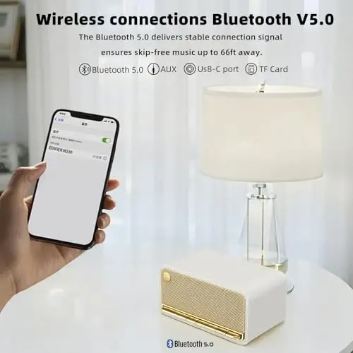 Edifier Retro Wood Bluetooth Speaker, Wireless Portable Speakers with 20W Stereo Sound, Vintage Decor Speaker with AUX,USB Soundcard Micro SD White - 6