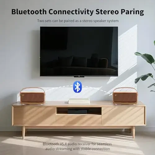 Edifier Retro Wood Bluetooth Speaker, Wireless Portable Speakers with 40W Hi-Res Audio, Stereo Pairing ConneX App, USB and TF Card Brown - 5