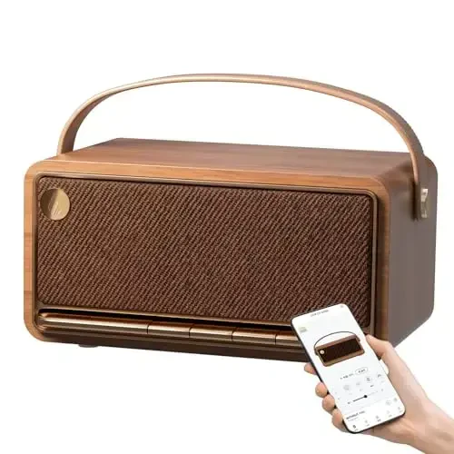 Edifier Retro Wood Bluetooth Speaker, Wireless Portable Speakers with 40W Hi-Res Audio, Stereo Pairing ConneX App, USB and TF Card Brown 