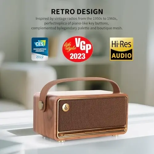 Edifier Retro Wood Bluetooth Speaker, Wireless Portable Speakers with 40W Hi-Res Audio, Stereo Pairing ConneX App, USB and TF Card Brown - 4
