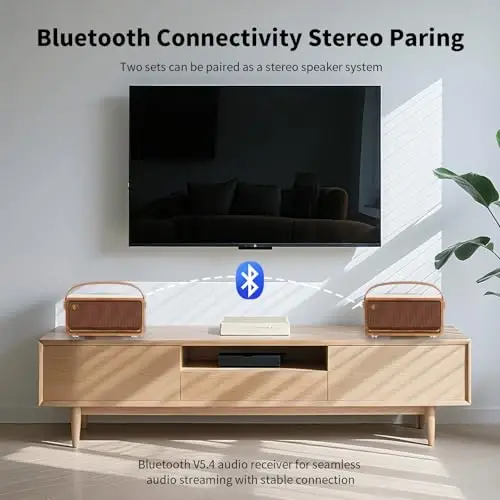 Edifier Retro Wood Bluetooth Speaker, Wireless Portable Speakers with 40W Hi-Res Audio, Stereo Pairing ConneX App, USB and TF Card Brown - 5