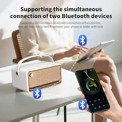 Edifier Retro Wood Bluetooth Speaker, Wireless Portable Speakers with 40W Hi-Res Audio, Stereo Pairing ConneX App, USB and TF Card Ivory - 6