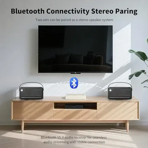 Edifier Retro Wood Bluetooth Speaker, Wireless Portable Speakers with 40W Hi-Res Audio, Stereo Pairing ConneX App, USB and TF Card Black - 5