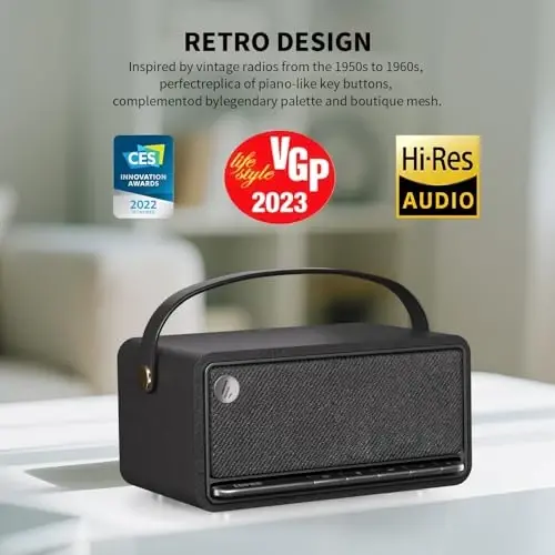 Edifier Retro Wood Bluetooth Speaker, Wireless Portable Speakers with 40W Hi-Res Audio, Stereo Pairing ConneX App, USB and TF Card Black - 2