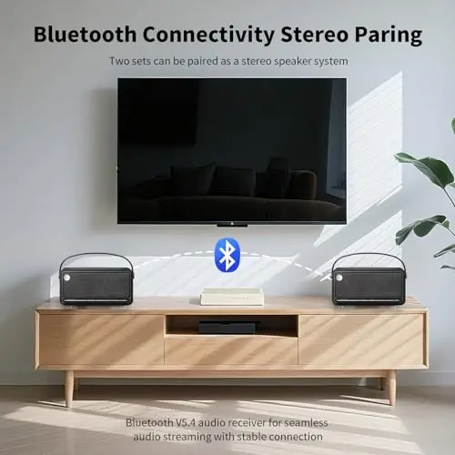 Edifier Retro Wood Bluetooth Speaker, Wireless Portable Speakers with 40W Hi-Res Audio, Stereo Pairing ConneX App, USB and TF Card Black - 5