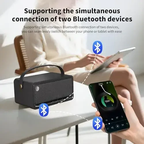 Edifier Retro Wood Bluetooth Speaker, Wireless Portable Speakers with 40W Hi-Res Audio, Stereo Pairing ConneX App, USB and TF Card Black - 6