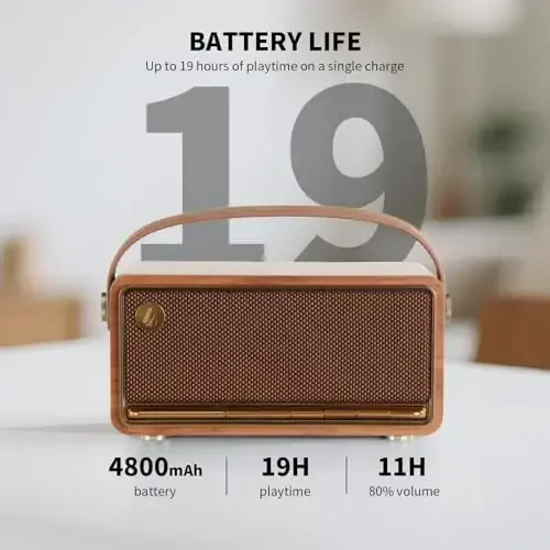 Edifier Retro Wood Bluetooth Speaker, 40W Hi-Res Audio bilan simsiz portativ karnaylar, Stereo Pairing ConneX ilovasi, USB va TF karta jigarrang - 2