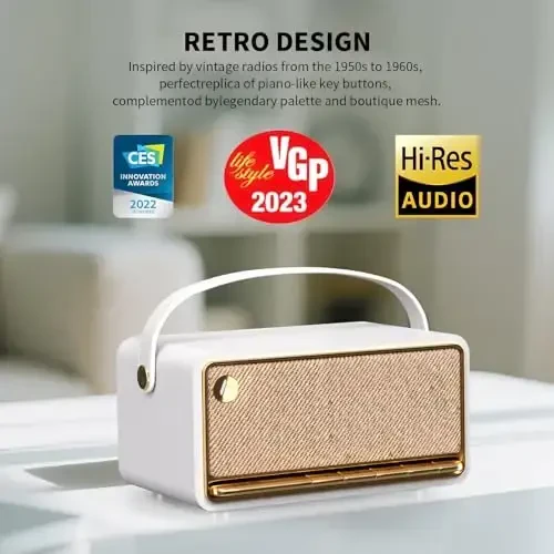 Edifier Retro Wood Bluetooth Speaker, 40W Hi-Res Audio, Stereo Pairing ConneX ilovasi, USB va TF Card Ivory bilan simsiz portativ dinamiklar - 4