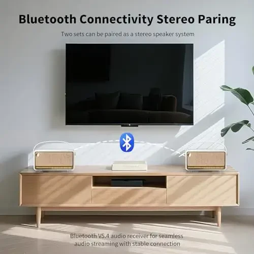 Edifier Retro Wood Bluetooth Speaker, 40W Hi-Res Audio, Stereo Pairing ConneX ilovasi, USB va TF Card Ivory bilan simsiz portativ dinamiklar - 5
