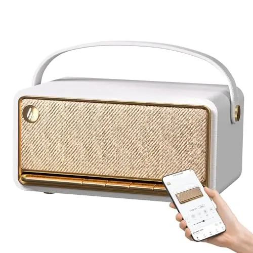 Edifier Retro Wood Bluetooth Speaker, 40W Hi-Res Audio, Stereo Pairing ConneX ilovasi, USB va TF Card Ivory bilan simsiz portativ dinamiklar 