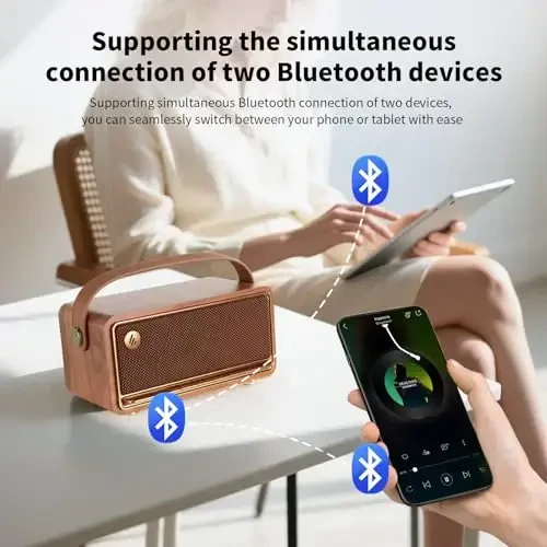 Edifier Retro Wood Bluetooth Speaker, Wireless Portable Speakers with 40W Hi-Res Audio, Stereo Pairing ConneX App, USB and TF Card Brown - 6