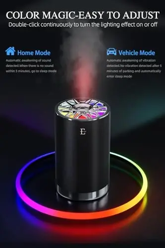 EDKCXB Smart Car Air Fresheners,7 Colors Breathing Light,Auto On/Off,80ml Fragrance Lasts 6 Months,Portable USB Aromatherapy Diffuser for Car Home Office Bedroom,Black Frosted,Cologne - 3