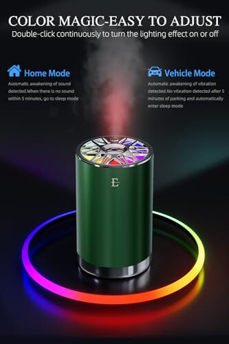 EDKCXB Smart Car Air Fresheners, 7 Colors Breathing Light, Auto On/Off, 80ml Fragrance Lasts 6 Months, Portable USB Aromatherapy Diffuser for Car Home Office Bedroom, Green Frosted, Cologne - 3