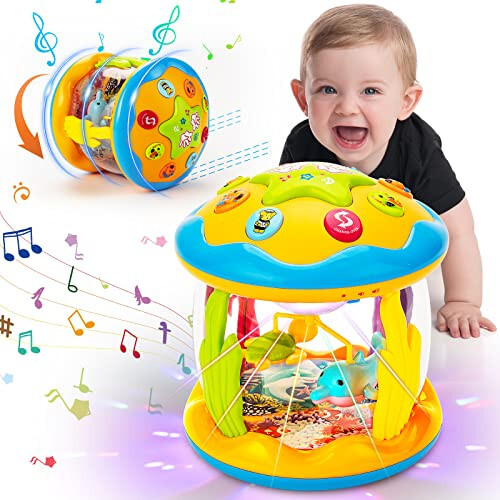 Ednzion Baby Toys 6 to 12 Months - Ocean Rotating Light Up Musical Crawling Toy for Infants, Tummy Time Toys for 6-12 Months, 1 Year Old Boy Girl Gifts, Interactive Toddler Toy - 1