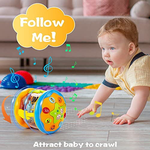 Ednzion Baby Toys 6 to 12 Months - Ocean Rotating Light Up Musical Crawling Toy for Infants, Tummy Time Toys for 6-12 Months, 1 Year Old Boy Girl Gifts, Interactive Toddler Toy - 4