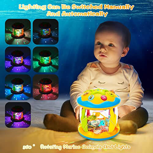 Ednzion Baby Toys 6 to 12 Months - Ocean Rotating Light Up Musical Crawling Toy for Infants, Tummy Time Toys for 6-12 Months, 1 Year Old Boy Girl Gifts, Interactive Toddler Toy - 5