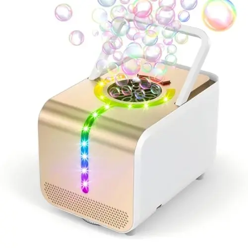 Ednzion LED Bubble Machine for Kids – 20,000+ Bubbles/min, Waterproof Automatic Bubble Blower, Plug-in & Battery Powered, Rose Gold Outdoor Bubble Toy for Parties, Birthdays & Summer Fun - 1