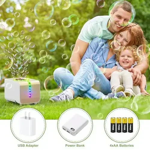 Ednzion LED Bubble Machine for Kids – 20,000+ Bubbles/min, Waterproof Automatic Bubble Blower, Plug-in & Battery Powered, Rose Gold Outdoor Bubble Toy for Parties, Birthdays & Summer Fun - 6