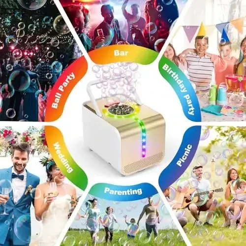 Ednzion LED Bubble Machine for Kids – 20,000+ Bubbles/min, Waterproof Automatic Bubble Blower, Plug-in & Battery Powered, Rose Gold Outdoor Bubble Toy for Parties, Birthdays & Summer Fun - 7