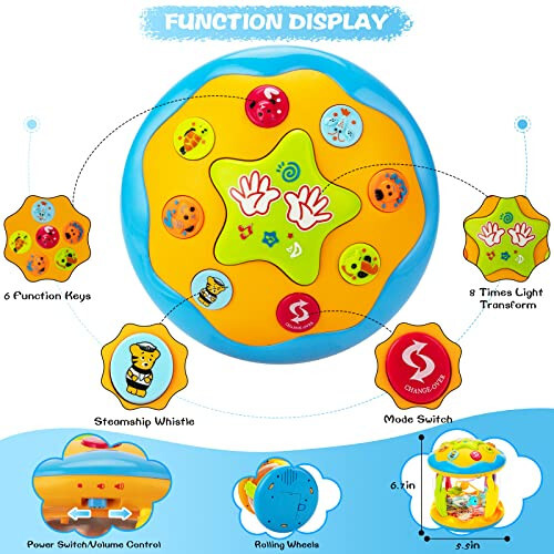 Ednzion Игрушки для малышей от 6 до 12 месяцев - Океанская вращающаяся светодиодная музыкальная игрушка для ползания для младенцев, игрушки для животика от 6 до 12 месяцев, подарки для мальчика и девочки 1 года, интерактивная игрушка для малышей - 2