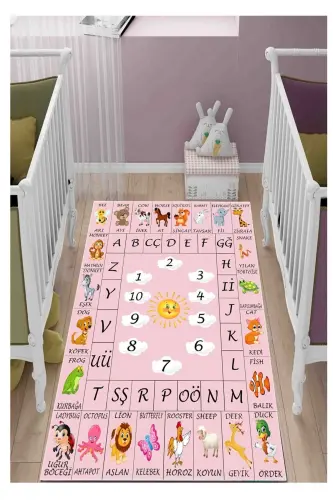 Educational English Children's Play Mat Non-Slip Machine Washable Educational Baby and Children's Room Carpet-Colorful4462 