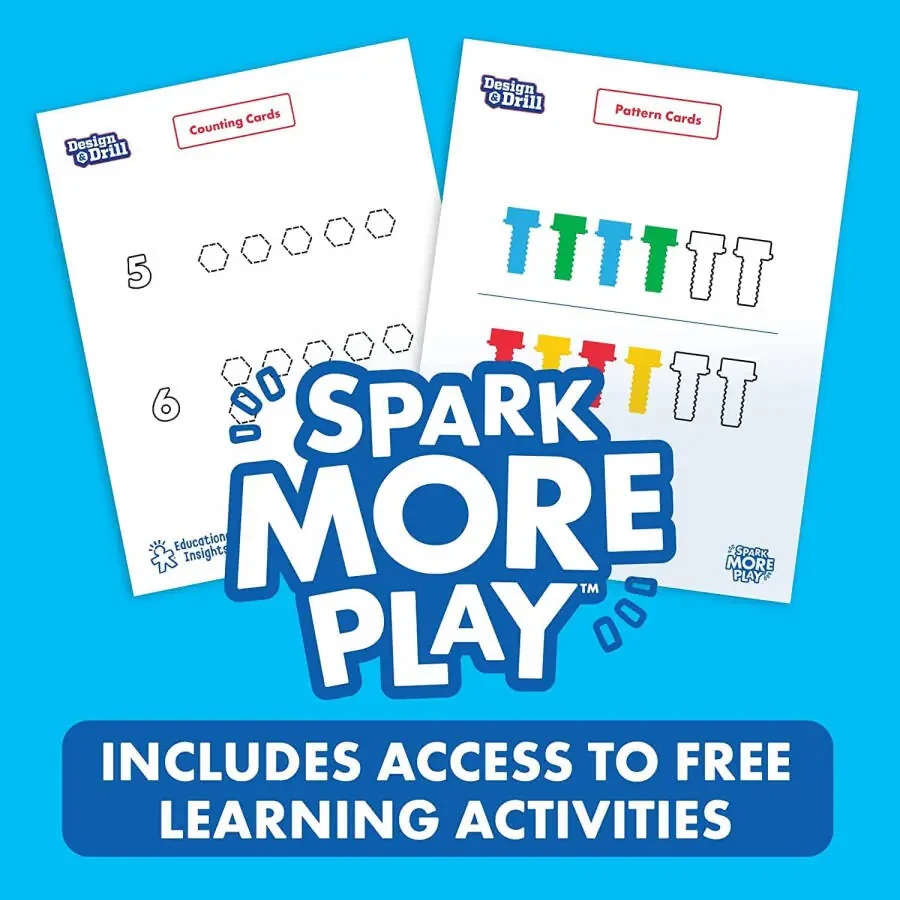 Educational Insights Design & Drill Brightworks, STEM обучение с игрушечным сверлом, 53 детали, для мальчиков и девочек от 3 лет - 6