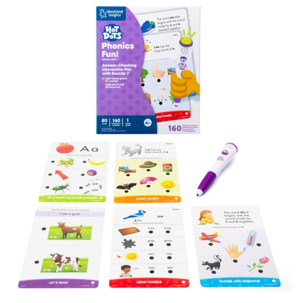Educational Insights Hot Dots Phonics Set, Maktabgacha ta'lim uchun interaktiv ruchkali o'quv o'yini, 160 ABC darslari - EDUCATIONAL INSIGHTS
