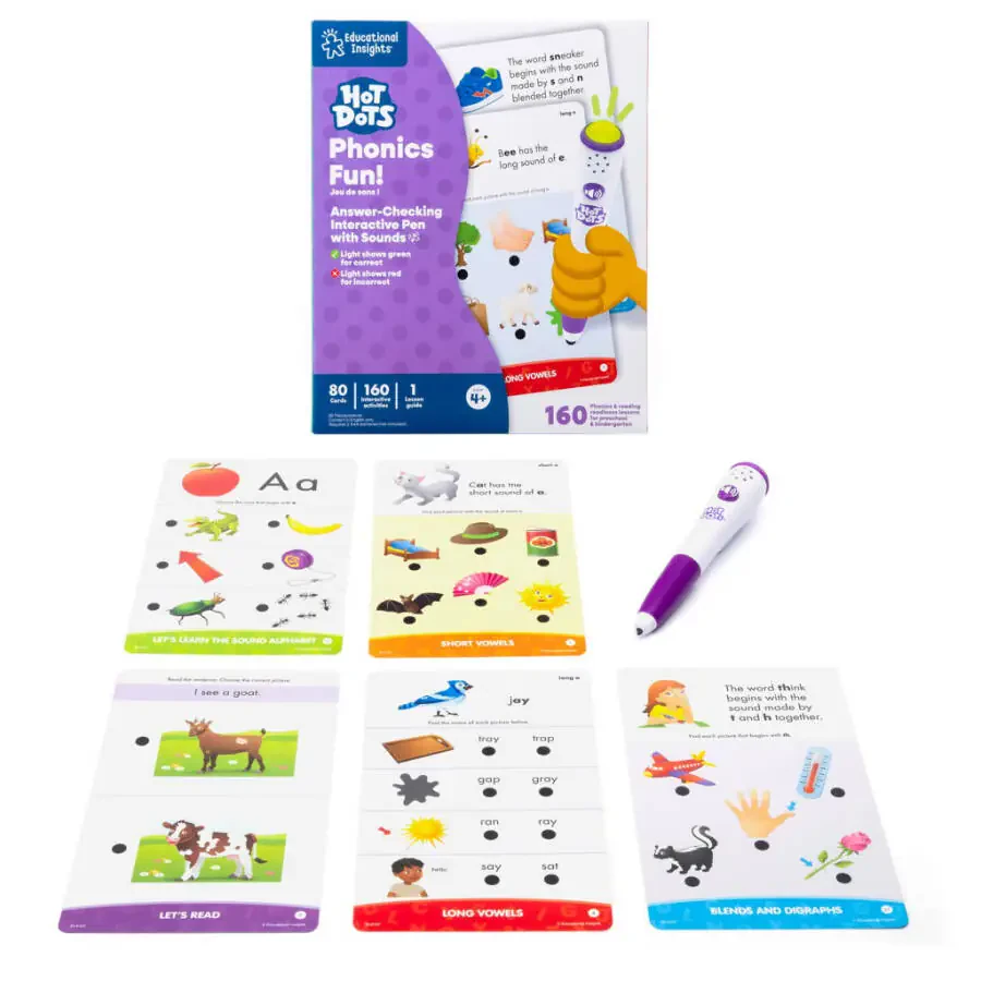 Educational Insights Hot Dots Phonics Set, Preschool Learning Toy with Interactive Pen, 160 ABC Lessons - 1