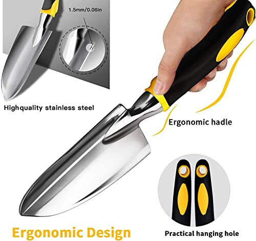 Edward Tools Bahçe El Aletleri 3'lü Set - Ağır Hizmet Tipi Bahçe Küreği, Fidan Dikme Aleti, El Rengi - Ergonomik Sap - Bükülmeye ve Paslanmaya Dayanıklı Tasarım - Kürek, Bahçe El Küreği - 3