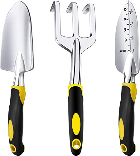 Edward Tools Gardening Hand Tools 3 Piece Set - Heavy Duty Garden Trowel, Transplanter, Hand Rake - Ergo Grip Handle - Bend-Proof & Rust-Proof Design - Cultivator, Garden Hand Shovel - 1