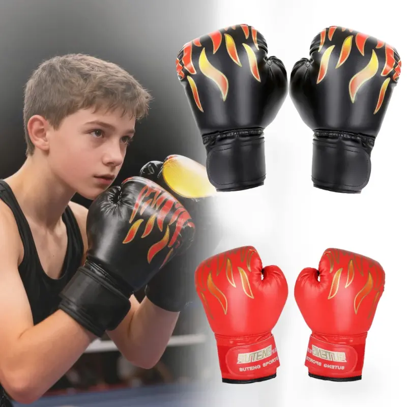 EEEkit Teenager Boxing Gloves, Cartoon PU Leather Sparring Grapple Punch Training Gloves 3oz, Fit 12 to 18 YR-TYPEA: BLACK - EEEKIT