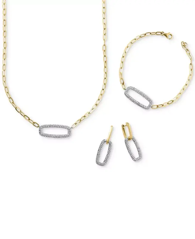 EFFY® Diamond Pavé Link Drop Sirg'alar (5/8 ct. t.w.) 14k Oq va Sariq Oltinda-Ikki Rangli - 5