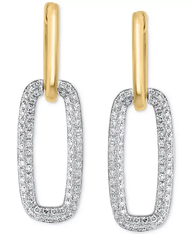 EFFY® Diamond Pavé Link Drop Sirg'alar (5/8 ct. t.w.) 14k Oq va Sariq Oltinda-Ikki Rangli - 3