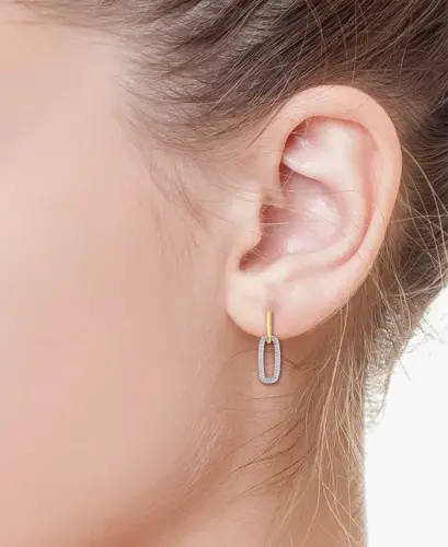 EFFY® Pırlanta Pavé Bağlantı Sallantılı Küpeler (5/8 ct. t.w.) 14k Beyaz ve Sarı Altın-İki Ton - EFFY COLLECTION (1)