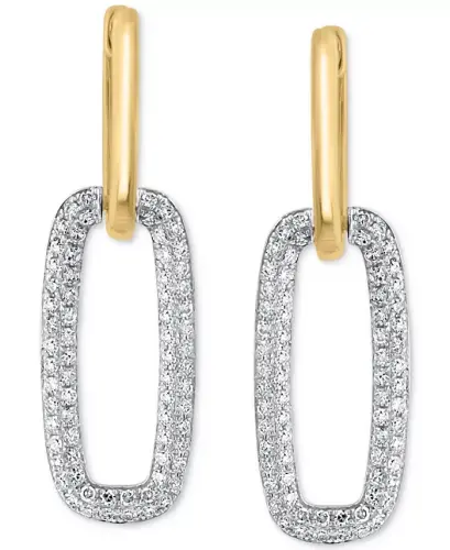 EFFY® Pırlanta Pavé Bağlantı Sallantılı Küpeler (5/8 ct. t.w.) 14k Beyaz ve Sarı Altın-İki Ton - 3