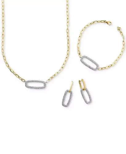 EFFY® Pırlanta Pavé Bağlantı Sallantılı Küpeler (5/8 ct. t.w.) 14k Beyaz ve Sarı Altın-İki Ton - 5