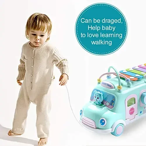 EFOSHM Baby School Bus Xylophone Toy for Toddlers 1-3, Baby Musical Bus Toys for 1 Year Old Girl, Shape Puzzles Knocking Xylophone Educational Musical Toys, Christmas Birthday Gifts for Boys and Girls - 3