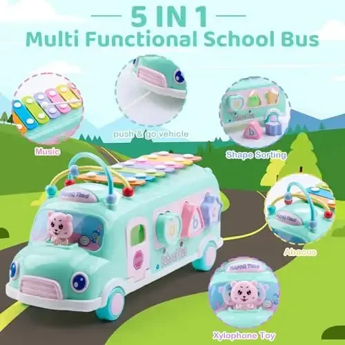 EFOSHM Baby School Bus Xylophone Toy for Toddlers 1-3, Baby Musical Bus Toys for 1 Year Old Girl, Shape Puzzles Knocking Xylophone Educational Musical Toys, Christmas Birthday Gifts for Boys and Girls - 6