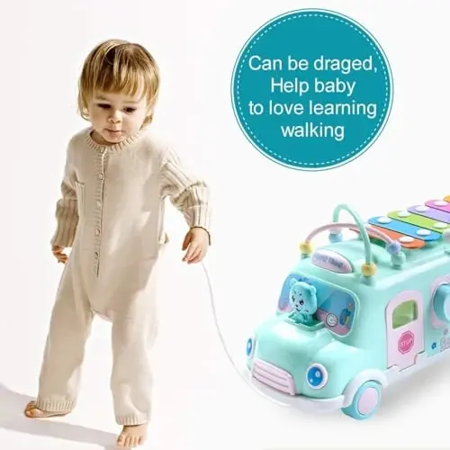 EFOSHM Bebek Okul Otobüsü Ksilofon Oyuncak 1-3 Yaş, Bebek Müzikal Otobüs Oyuncakları 1 Yaşındaki Kız Çocukları İçin, Şekil Bulmacalar Çarpma Ksilofon Eğitici Müzikal Oyuncaklar, Noel Doğum Günü Hediyeleri Erkek ve Kız Çocukları İçin - 2