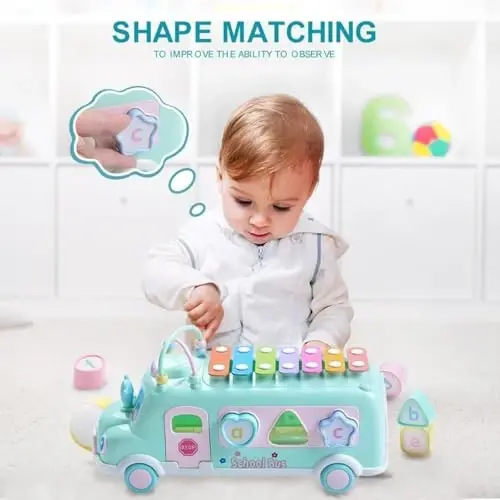 EFOSHM Bebek Okul Otobüsü Ksilofon Oyuncak 1-3 Yaş, Bebek Müzikal Otobüs Oyuncakları 1 Yaşındaki Kız Çocukları İçin, Şekil Bulmacalar Çarpma Ksilofon Eğitici Müzikal Oyuncaklar, Noel Doğum Günü Hediyeleri Erkek ve Kız Çocukları İçin - 3
