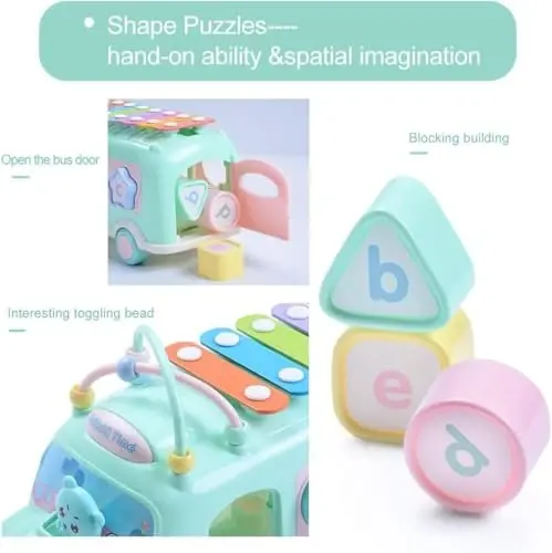 EFOSHM Bebek Okul Otobüsü Ksilofon Oyuncak 1-3 Yaş, Bebek Müzikal Otobüs Oyuncakları 1 Yaşındaki Kız Çocukları İçin, Şekil Bulmacalar Çarpma Ksilofon Eğitici Müzikal Oyuncaklar, Noel Doğum Günü Hediyeleri Erkek ve Kız Çocukları İçin - 4