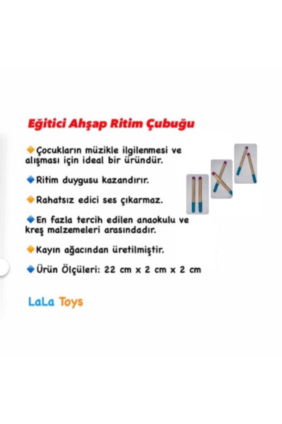 Eğitici Ahşap Ritim Çubuğu (1 Çift) - 4